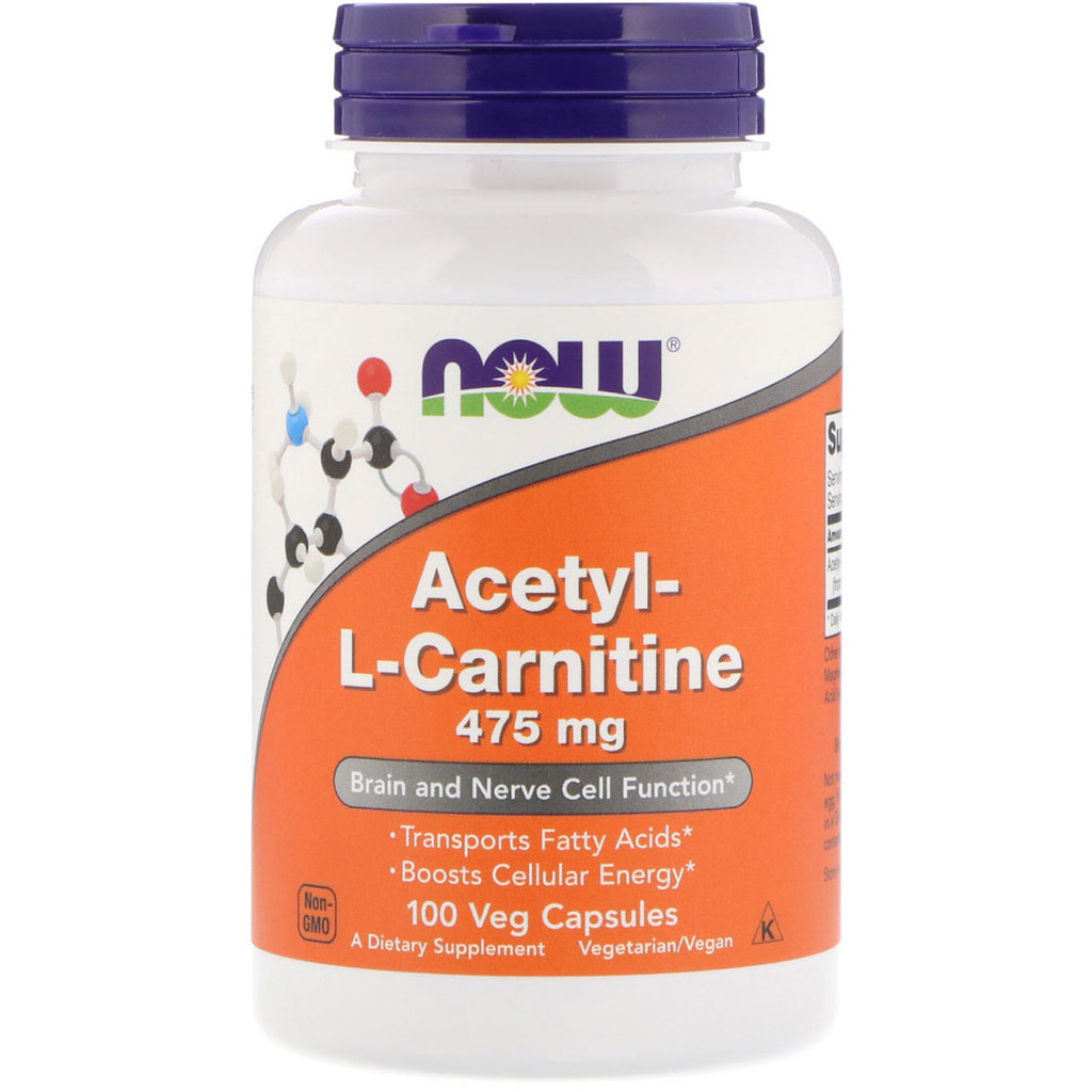 Now Foods, acetil-L-carnitină, 475 mg, 100 capsule vegetale
