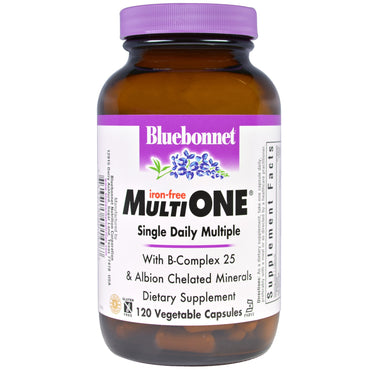 Bluebonnet Nutrition, multi one, single daily multiple, sin hierro, 120 cápsulas vegetales