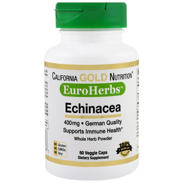 California Gold Nutrition, Equinácea, EuroHerbs, Hierbas Enteras en Polvo, 400 mg, 60 Cápsulas Vegetales