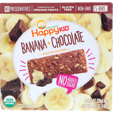 (Happy Baby) Happy Kid Barra de Banana + Chocolate, Frutas e Aveia 5 Barras 28 g (0,99 oz) Cada