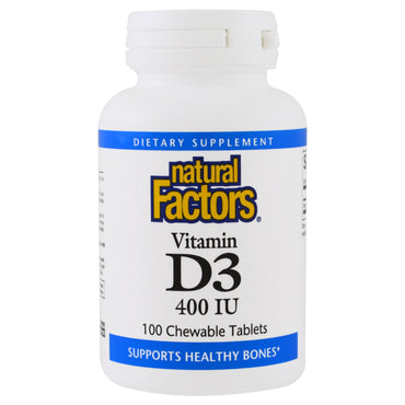 Natural Factors, Vitamina D3, Sabor a fresa, 400 UI, 100 tabletas masticables