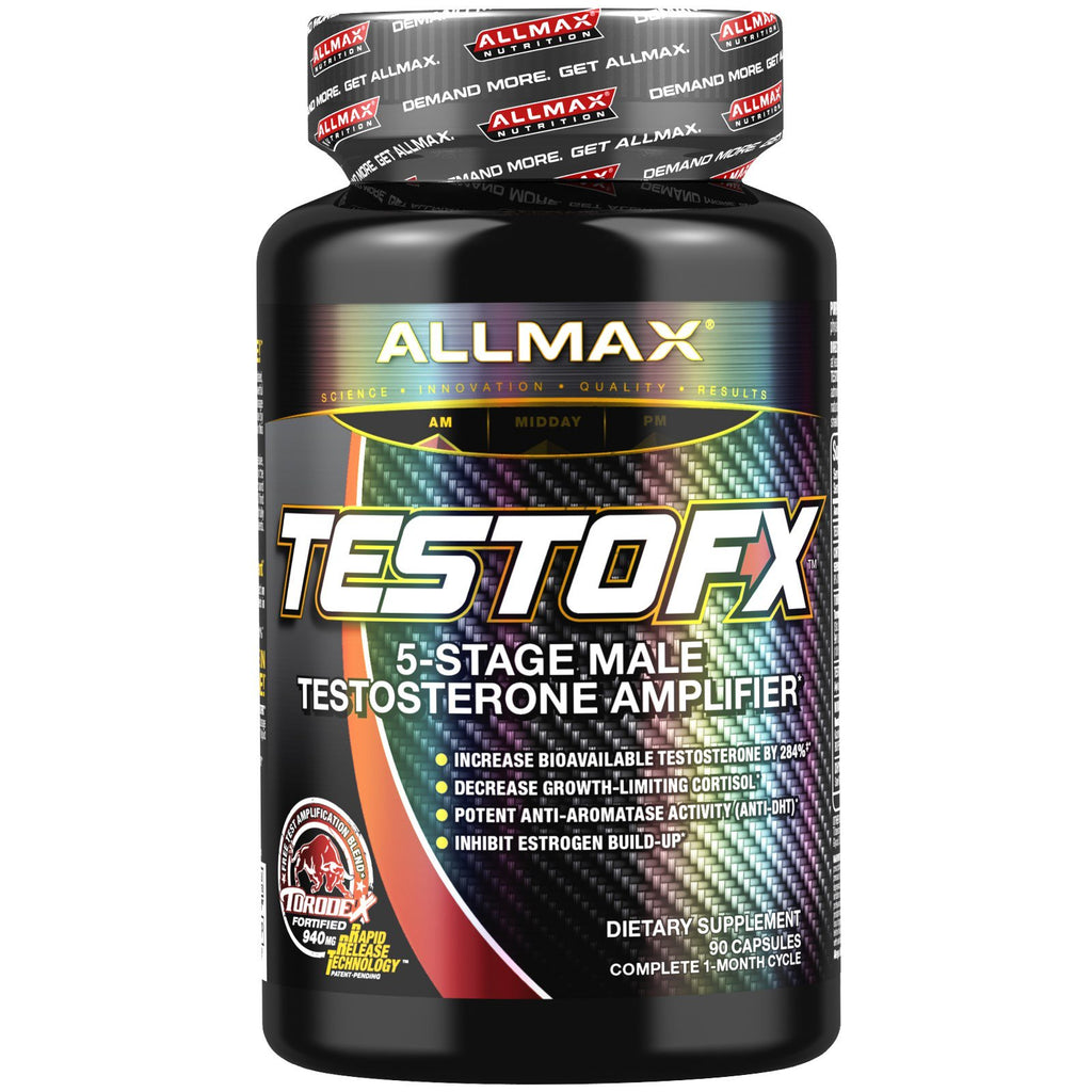 Allmax Nutrition, testofx, supporto per testosterone maschile in 5 fasi, 90 capsule