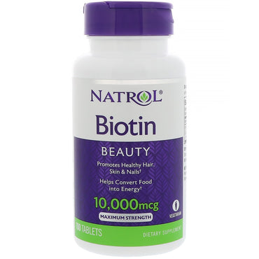 Natrol, Biotina, 10.000 mcg, 100 Comprimidos