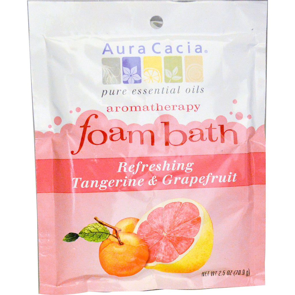 Aura Cacia, baie cu spumă pentru aromaterapie, mandarină răcoritoare și grapefruit, 2,5 oz (70,9 g)