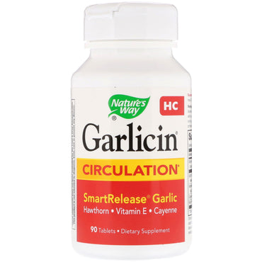 Nature's Way, Garlicin HC, Cirkulation, Lugtfri, 90 tabletter