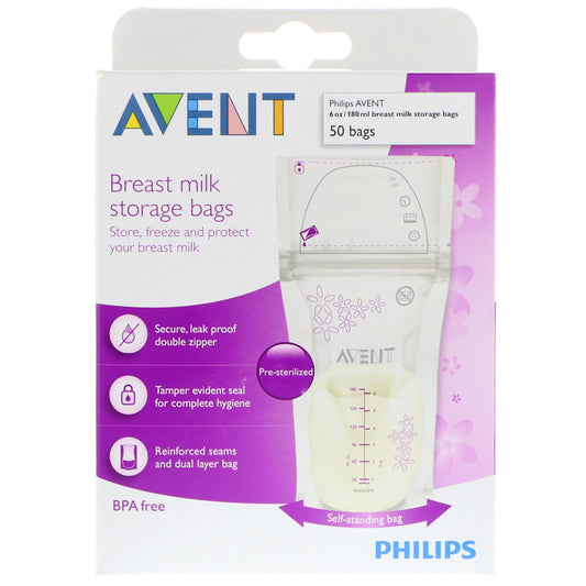 Philips Avent, Bolsas para almacenar leche materna, 50 bolsas, 6 oz (180 ml) cada una