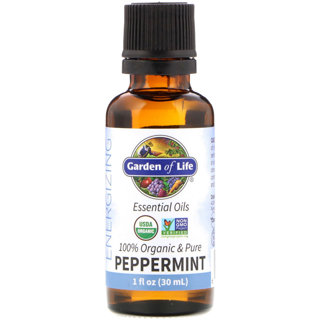 Garden of Life, 100%  & Pure, Essential Oils, Energizing, Peppermint, 1 fl oz (30 ml)