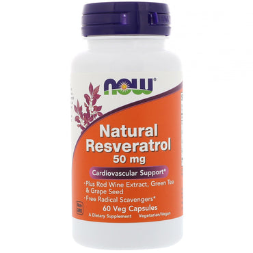 Now Foods, 天然レスベラトロール、50 mg、植物性カプセル 60 粒