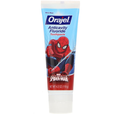 Orajel, Marvel Ultimate Spider-Man, 충치 예방 불소 치약, 베리 블래스트, 119g(4.2oz)