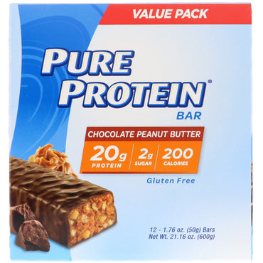 Baton cu unt de arahide și ciocolată cu proteine ​​​​pure 12 batoane 1,76 oz (50 g) fiecare