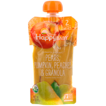 Nurture Inc. (Happy Baby) מזון לתינוקות שלב 2 אגסים בעיצוב ברור דלעת אפרסקים וגרנולה 6+ חודשים 4 אונקיות (113 גרם)