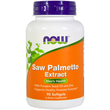 Now Foods, Extrait de Saw Palmetto, avec huile de graines de citrouille et zinc, 160 mg, 90 gélules
