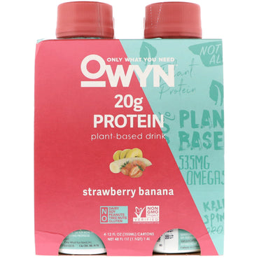 OWYN, Shake protéiné à base de plantes, Fraise Banane, 4 Shakes, 12 fl oz (355 ml) chacun
