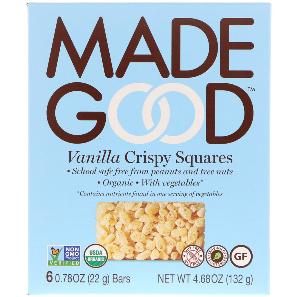 MadeGood, , Crispy Squares, Vanilla, 6 Bars, 0.78 oz (22 g) Each