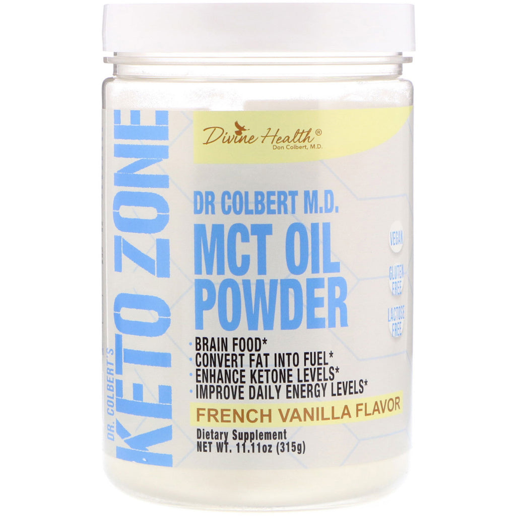 Divine Health, Dr. Colbert's Keto Zone, polvere di olio MCT, vaniglia francese, 315 g (11,11 once)