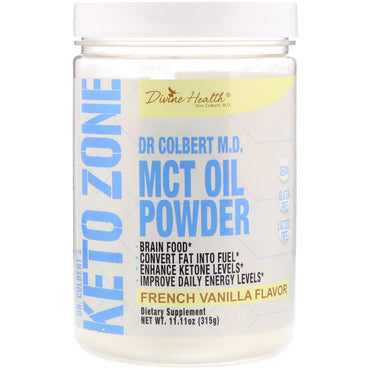 Divine Health, Dr. Colbert's Keto Zone, MCT-oliepoeder, Franse vanille, 11.11 oz (315 g)