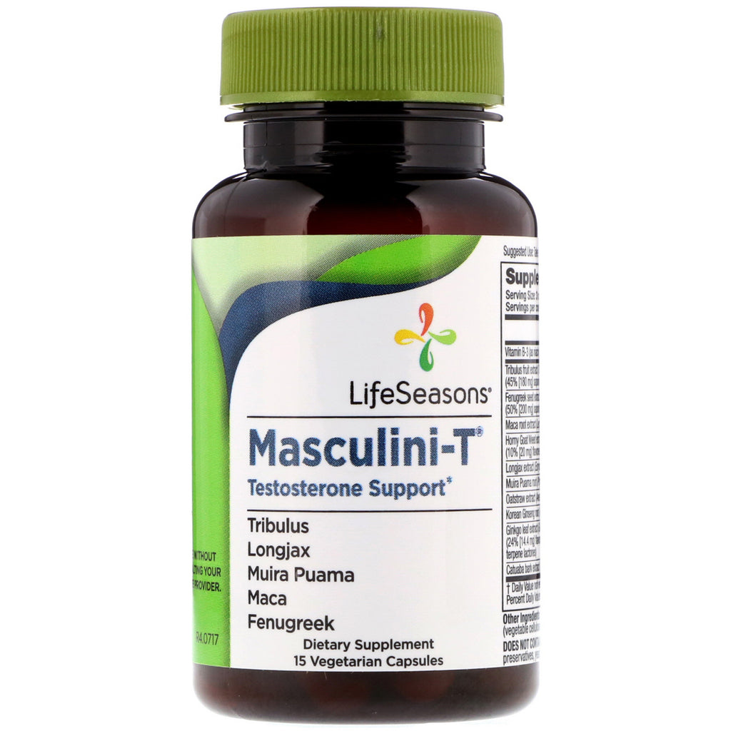 Lifeseasons, masculini-t, soporte de testosterona, 15 cápsulas vegetales