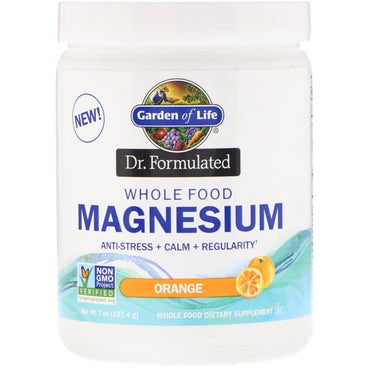 Garden of Life, Dr. Formulert, fullmat magnesiumpulver, appelsin, 7 oz (197,4 g)