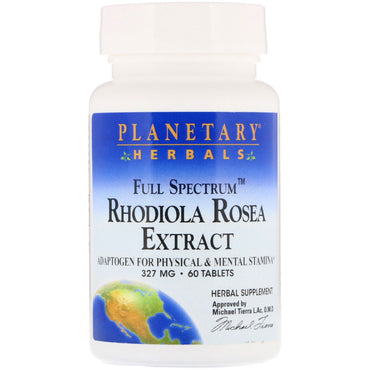 Planetary Herbals, extracto de Rhodiola Rosea, espectro completo, 327 mg, 60 tabletas