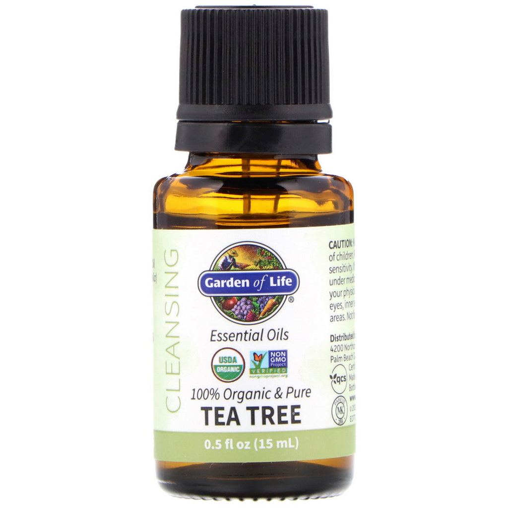 Garden of Life, 100% en puur, essentiële oliën, reiniging, Tea Tree, 0,5 fl oz (15 ml)