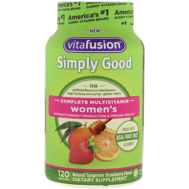 VitaFusion, Simply Good, multivitamínico completo para mujeres, sabor natural a fresa y mandarina, 120 gomitas