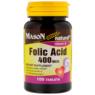 Mason Natural, Acide folique, 400 mcg, 100 comprimés