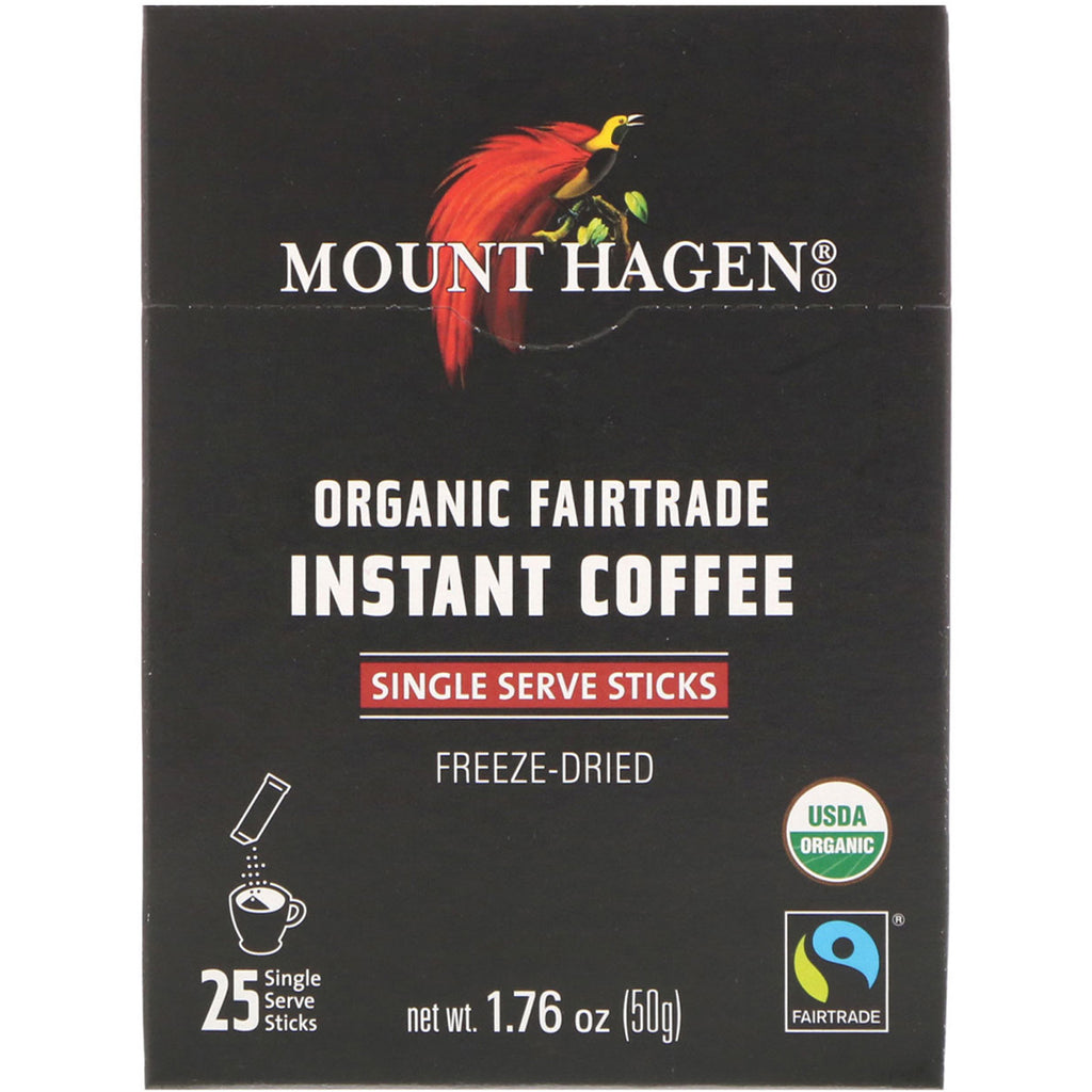 Mount Hagen, 공정무역 인스턴트 커피, 1회용 스틱 25개, 50g(1.76oz)