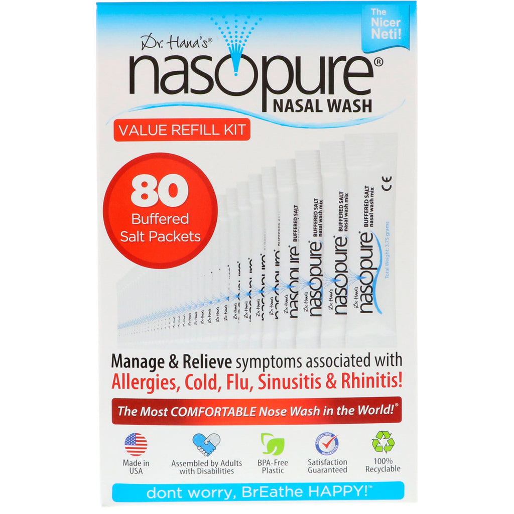 Kit de recarga de valor para lavagem nasal Nasopure 80 pacotes de sal tamponado