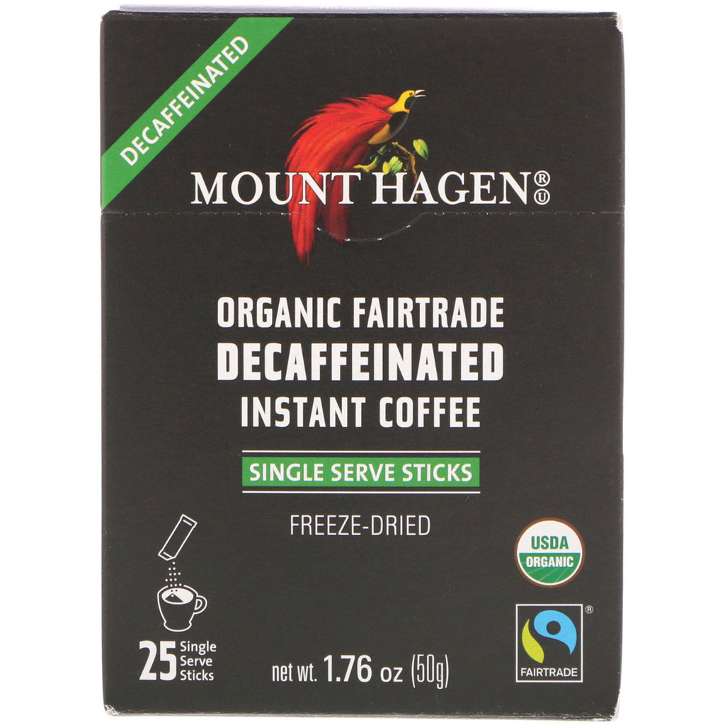 Mount Hagen, Café instantáneo descafeinado de comercio justo, 25 barritas individuales, 50 g (1,76 oz)