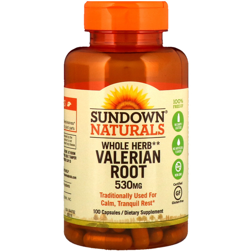 Sundown Naturals, rădăcină de valeriană integrală, 530 mg, 100 capsule
