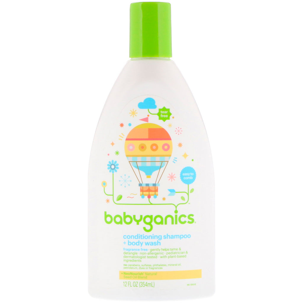BabyGanics, Conditioning Shampoo + Body Wash, Fragrance Free, 12 fl oz (354 ml)