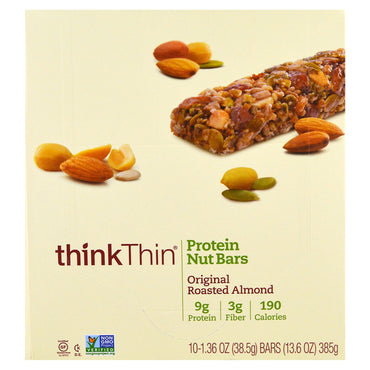 ThinkThin Protein Nut Bars อัลมอนด์คั่วดั้งเดิม 10 บาร์ 13.6 ออนซ์ (385 กรัม) ต่อชิ้น