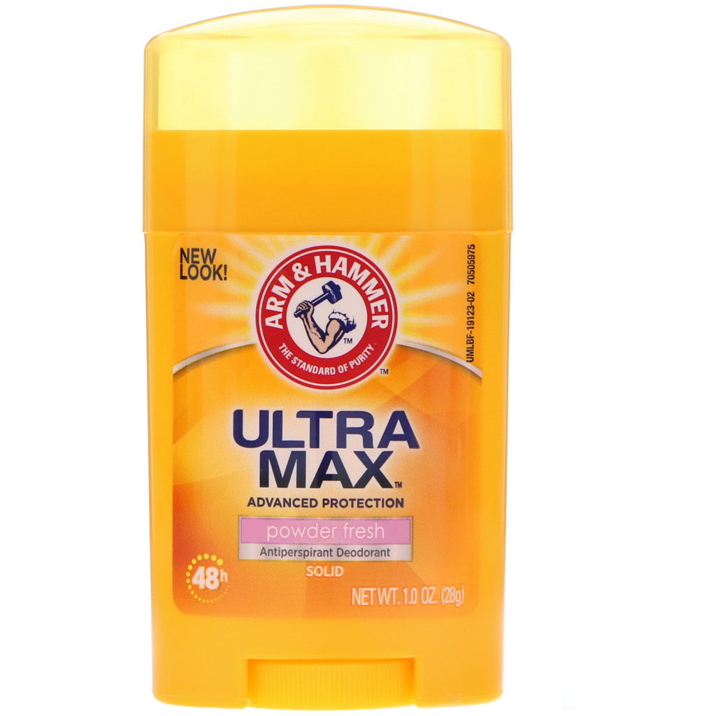 Arm & Hammer, UltraMax, deodorant solid antiperspirant, pentru femei, pudră proaspătă, 1,0 oz (28 g)
