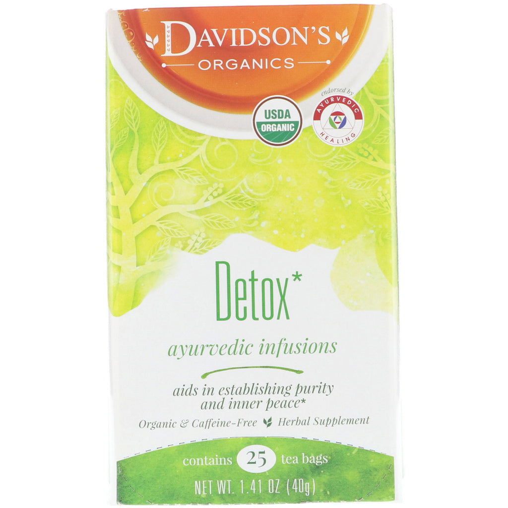 Davidsons te, ayurvediske infusioner, detox, 25 teposer, 1,41 oz (40 g)