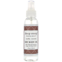 Deep Steep, huile sèche pour le corps, vanille - noix de coco, 4 fl oz (118 ml)