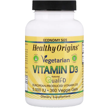Healthy Origins, Vegetarian Vitamin D3, 5,000 IU, 360 Veggie Gels