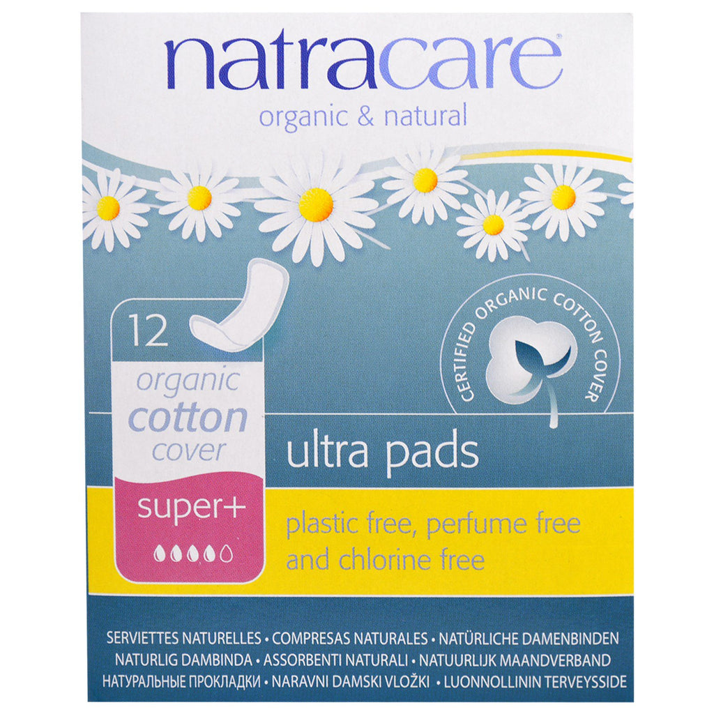 Natracare, ultra pads, katoenen hoes, super+, 12 pads