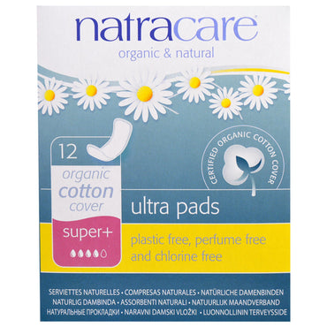 Natracare, ultra pads, housse en coton, super+, 12 pads