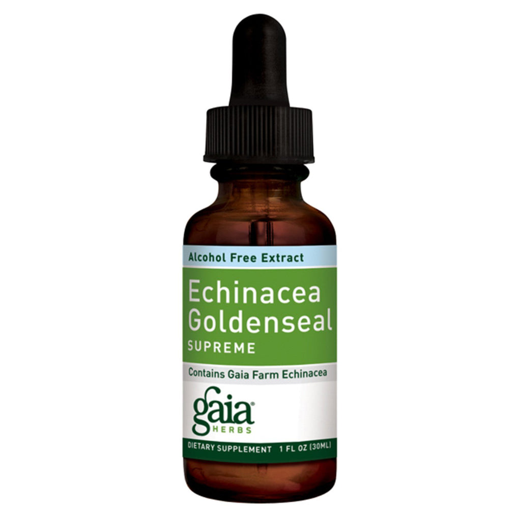 สมุนไพร Gaia, Echinacea Goldenseal Supreme, สารสกัดไร้แอลกอฮอล์, 1 ออนซ์ (30 มล.)