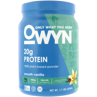 OWYN, Proteína, Polvo 100 % vegetal, Vainilla suave, 1,1 lbs (504 g)