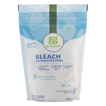 GrabGreen, Bleach Alternative Pods, Fragrance Free, 24 Loads, 15.2 oz (432 g)