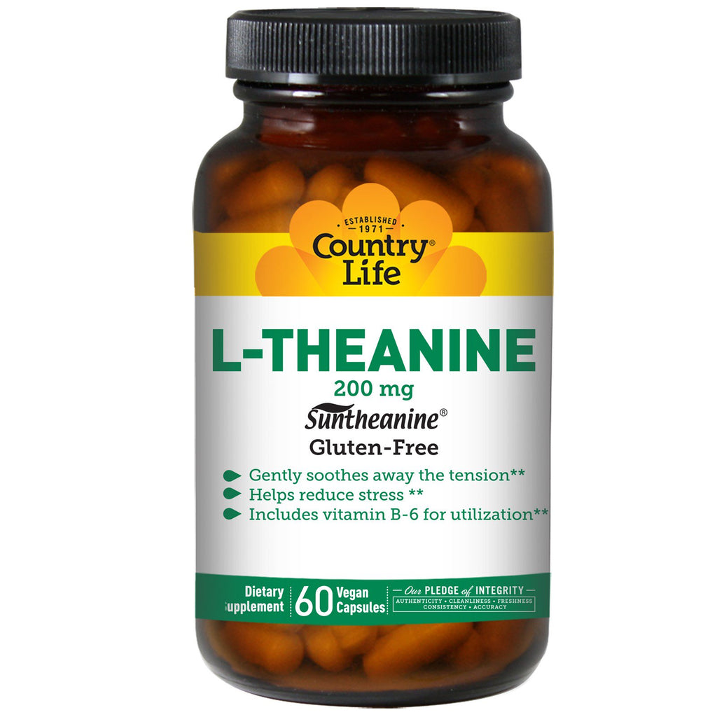 Country Life, L-teanina, 200 mg, 60 cápsulas veganas