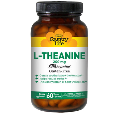 Country Life, L-テアニン、200 mg、ビーガン カプセル 60 粒