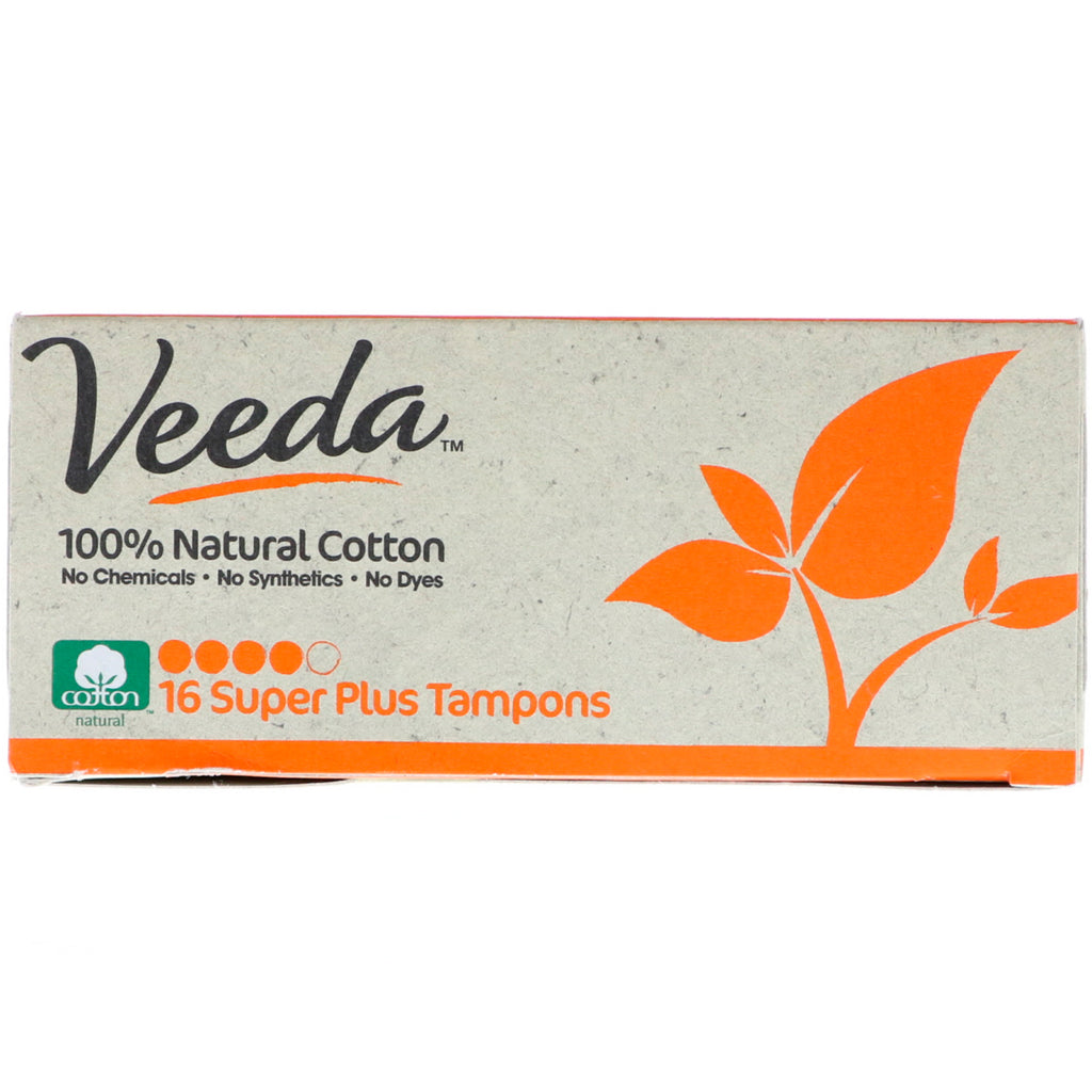 Veeda, tampon en coton 100 % naturel, Super Plus, 16 tampons