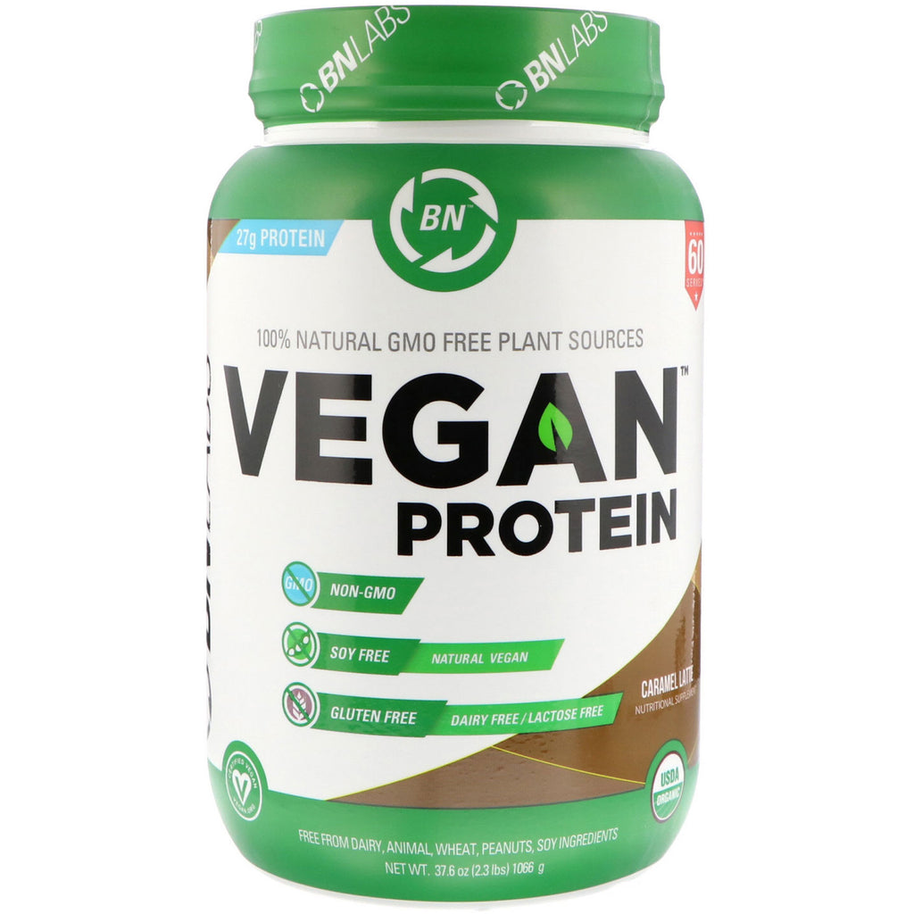 BN LABS, proteine ​​vegane, latte al caramello, 2,3 libbre (1066 g)