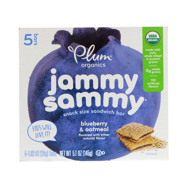 Jammy Sammy de ameixa, mirtilos e aveia, 5 barras, 29 g (1,02 onças) cada