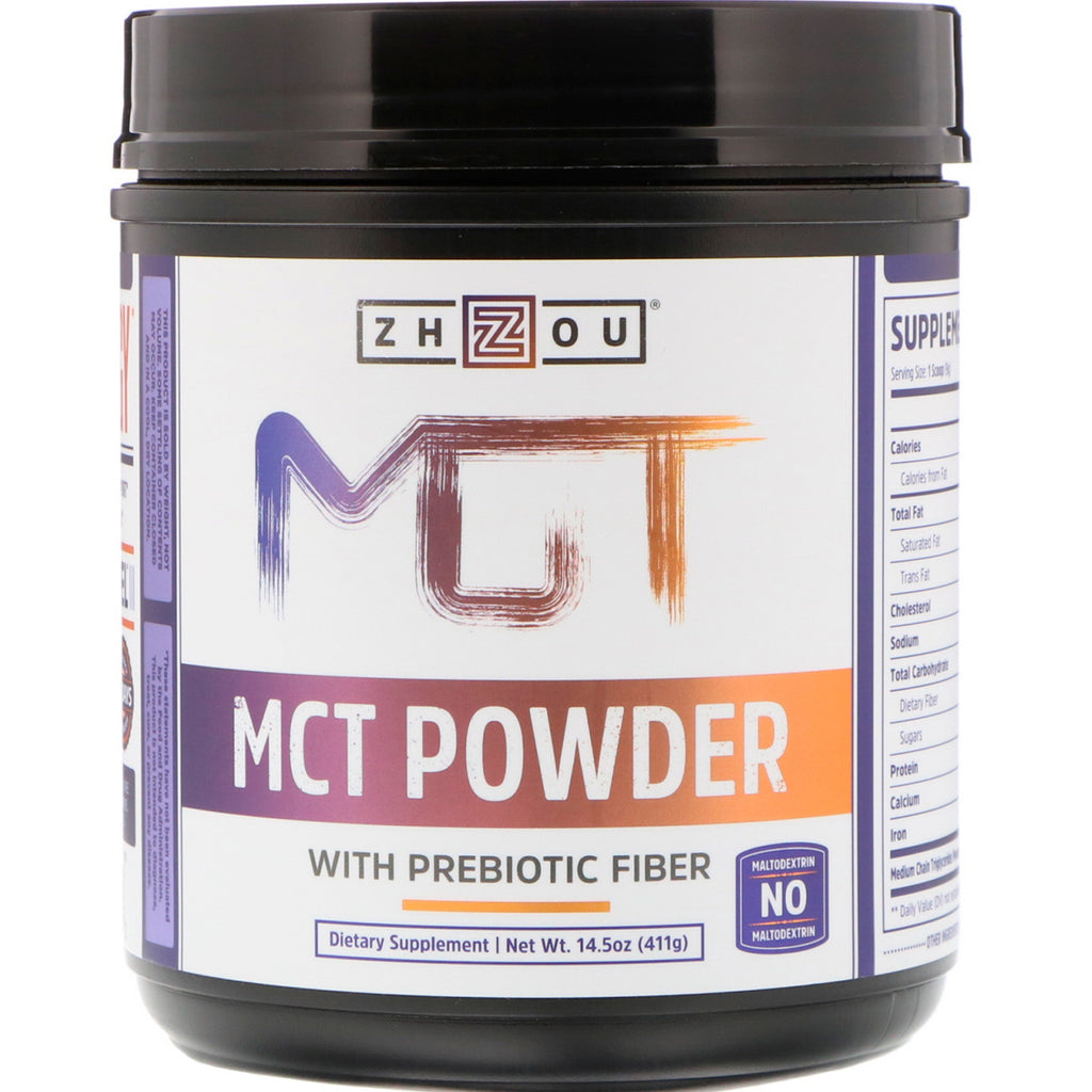 Zhou Nutrition, MCT-pulver med prebiotiska fibrer, 14,5 oz (411 g)
