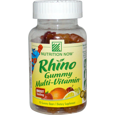 Nutrition maintenant, rhinocéros, multivitamines gommeuses, 70 oursons gommeux
