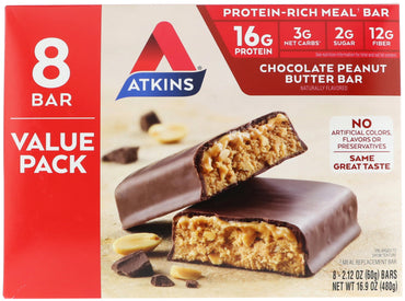 Atkins, Meal Bar، قالب الشوكولاتة بزبدة الفول السوداني، 8 ألواح، 2.12 أونصة (60 جم)