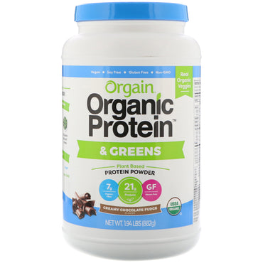 Orgain, Proteína en polvo Protein &amp; Greens, a base de plantas, dulce de chocolate cremoso, 1,94 lbs (882 g)